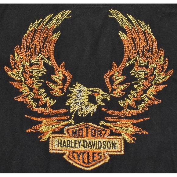 Harley-Davidson Other - VTG Harley Davidson Black Eagle Flame Embroidered Heavy Shirt Jacket Size XL